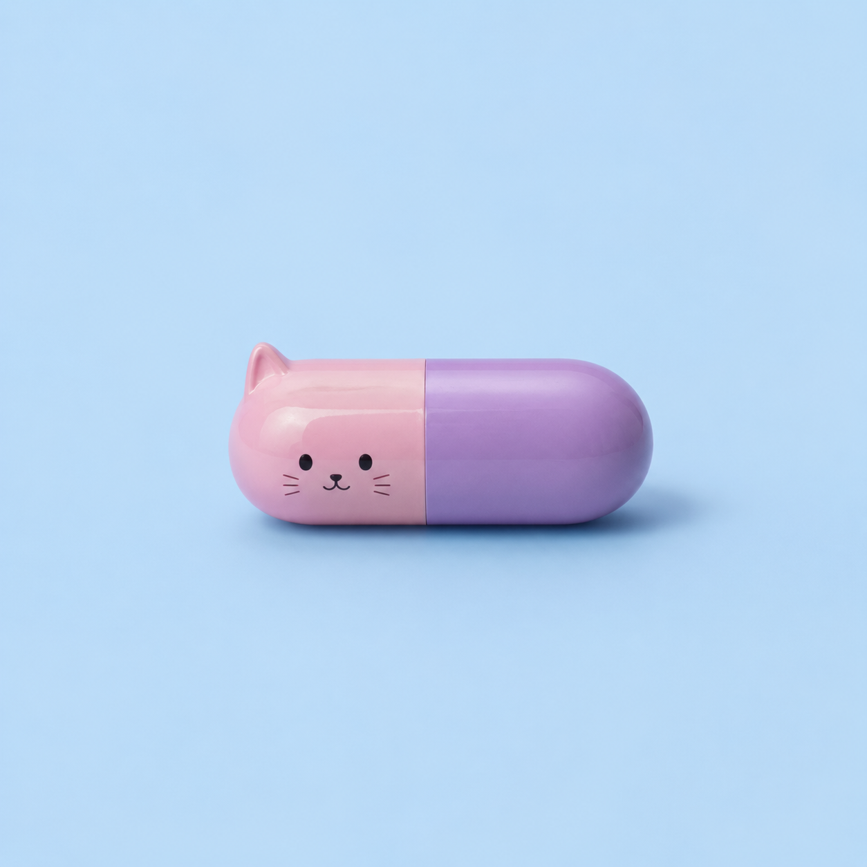 The Catamine cat pill capsule, pink and purple